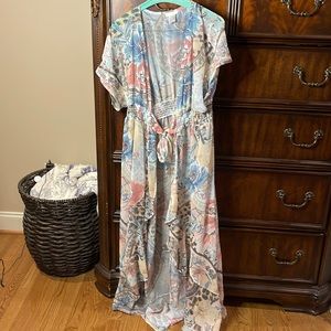 Floral Long Cardigan with Tie Waist